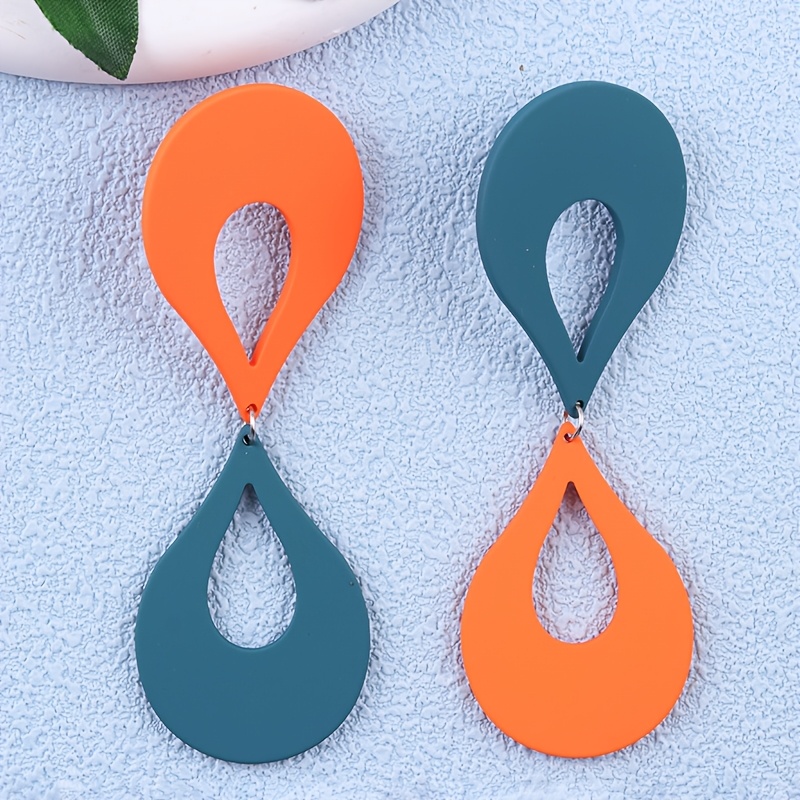 2pcs Vacation Style Hollow Waterdrop Acrylic Earrings